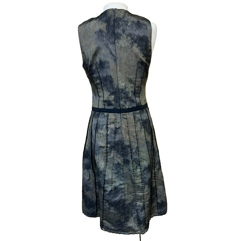 VERONIKA MAINE Fit & Flare Dress Gray Watercolor Pintucks Sleeveless Lined SZ 14 - Picture 4 of 17